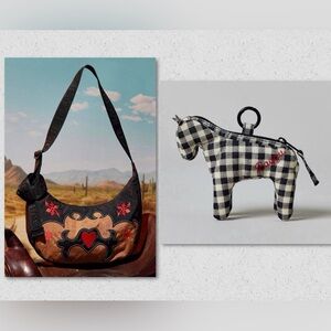 Baggu western appliqué med nylon crescent bag & gingham horse charm